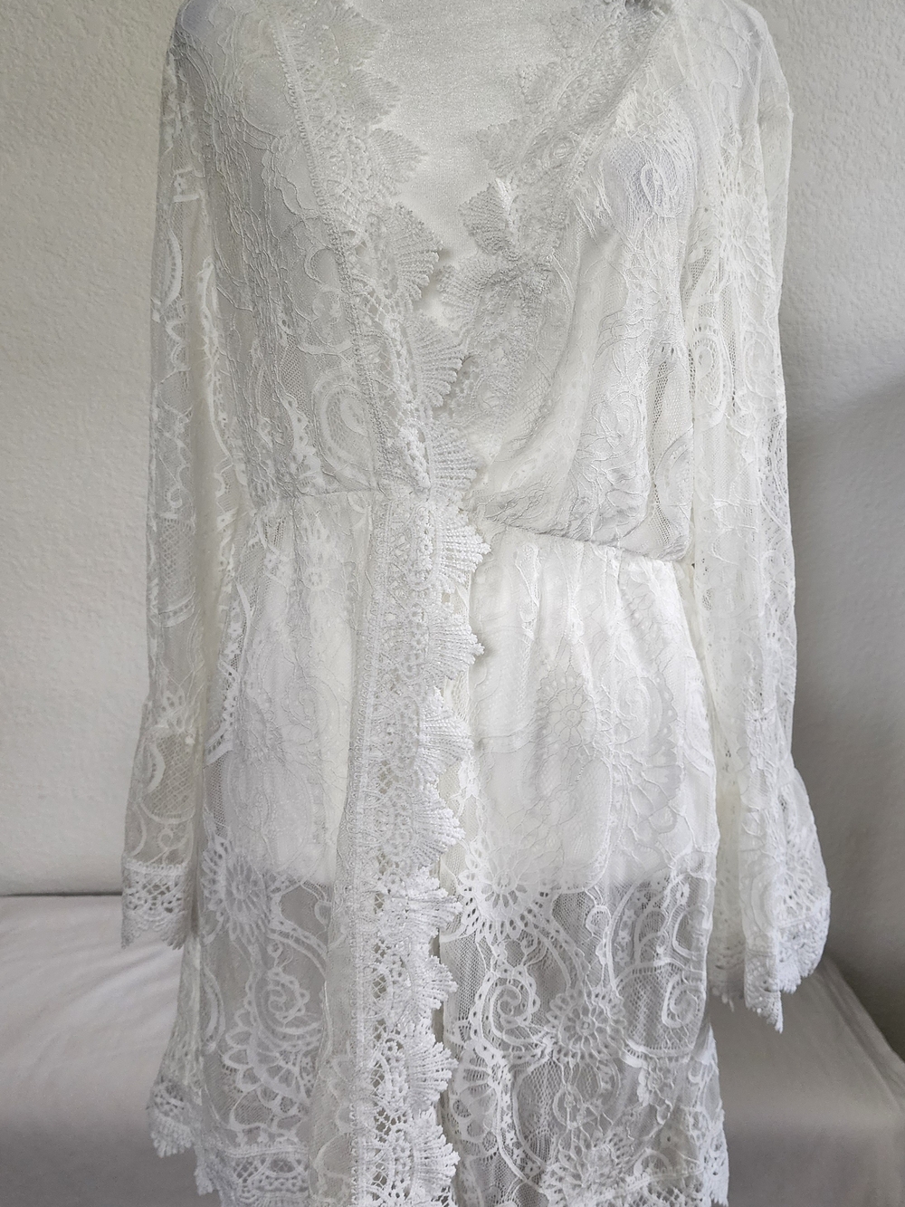 Zanzea Collection XL White Lace Cover-Up Boho Bell Sleeve Tunic TGWF